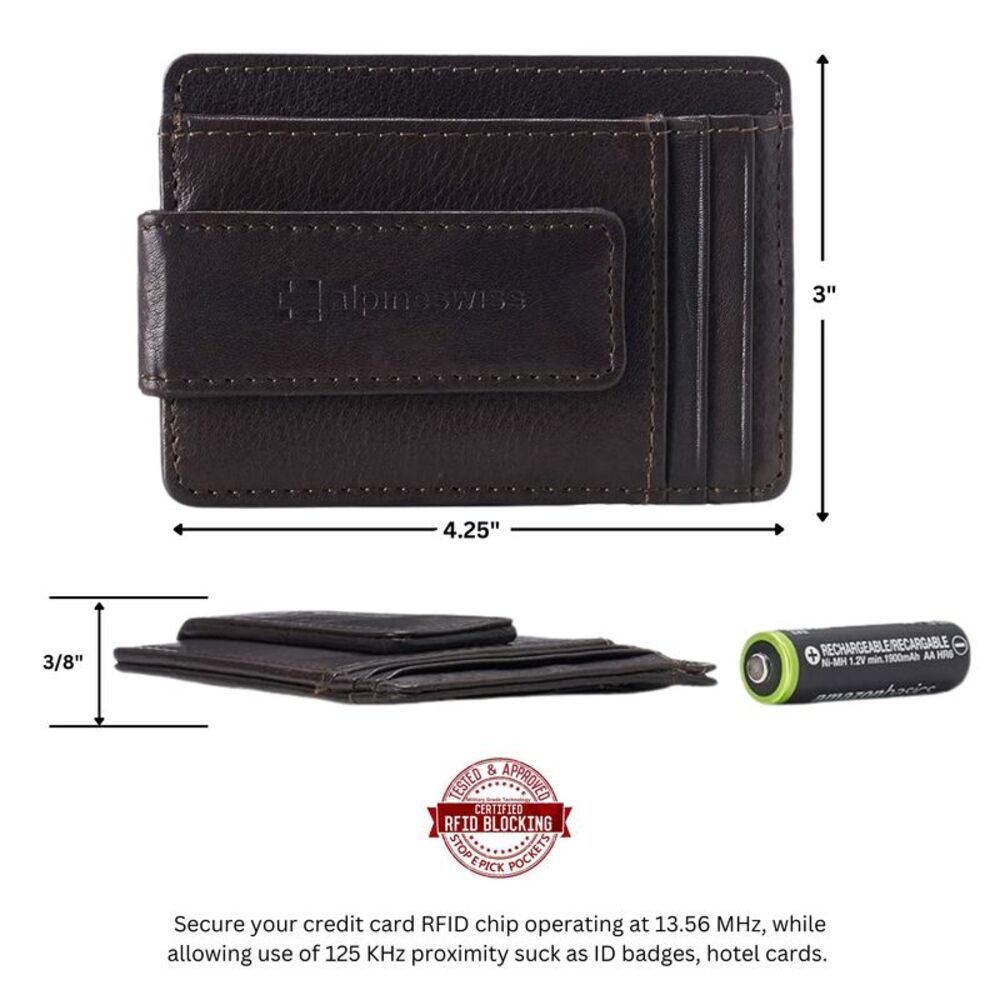 Alpine Swiss Mens RFID Safe Magnetic Money Clip Wallet Slim Front Pocket Wallet - Picture 3 of 6